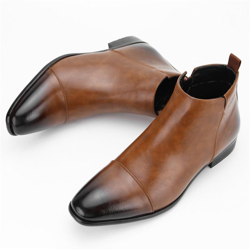 Designer New Winter Pointed Patchwork Pu Leather Shoes High Tops Motorcycle Shoes For Male Formal Business Chelsea Ankle Boots