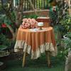 Farmhouse Ruffle Tablecloth Washable Cotton Round Tablecloths Rustic Circle Table Cover for Wedding Party Birthday Kitchen Decor