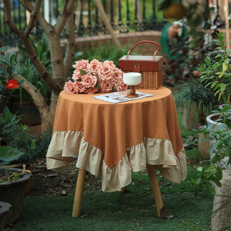 Farmhouse Ruffle Tablecloth Washable Cotton Round Tablecloths Rustic Circle Table Cover for Wedding Party Birthday Kitchen Decor
