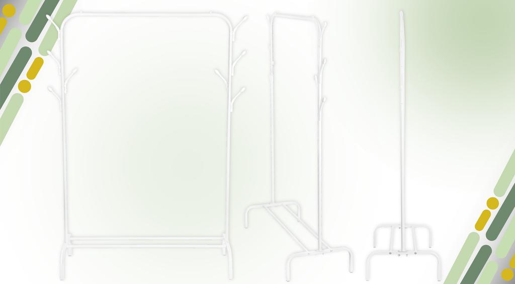 Standing coat rack for coats in the hallway, metal, white, floor-mounted