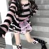 Striped Gothic Sweaters Women Ripped Holes Loose Knitted Pullover Frayed Fairy Grunge Jumpers Streetwear Lolita