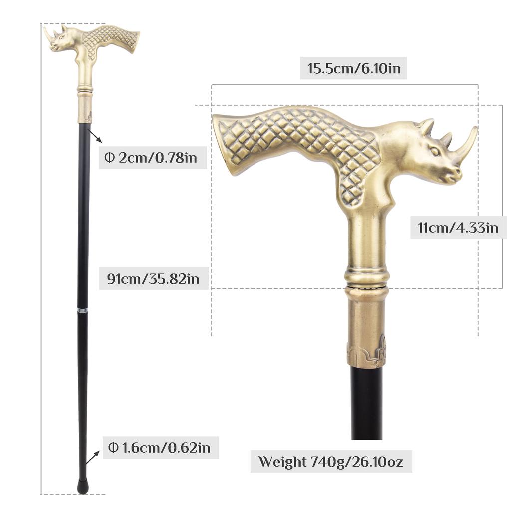 Copper Rhinoceros Head Fashion Walking Stick Decorative Stick Cospaly Vintage Party Fashionable Walking Cane Crosier 91cm