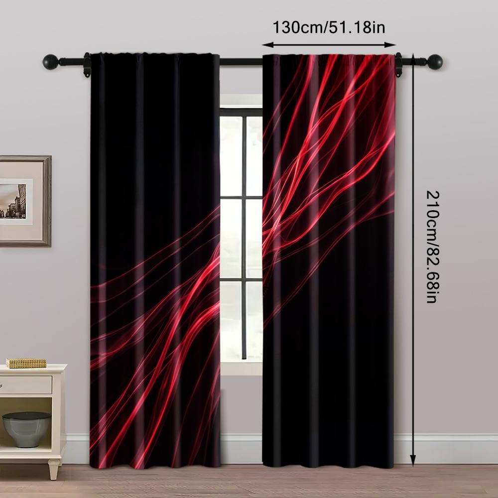 2pcs, Creative Curtains Modern Black & Red Color Block Polyester Woven (without rod) Decorations Outdoor Perfect for Bedroom,