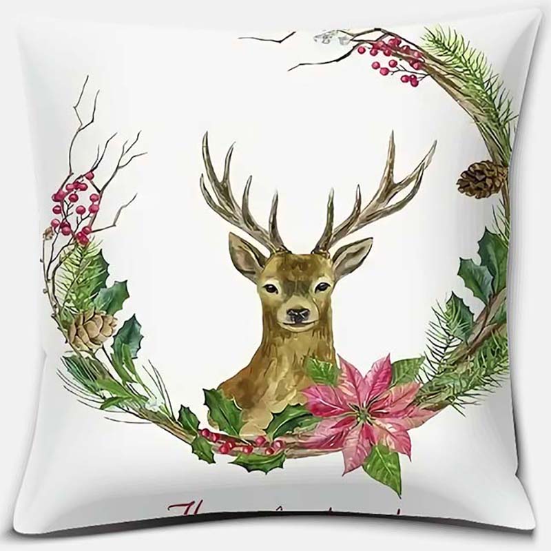 Christmas Deer Pattern Pillowcase Square Pillowcase Home Office Decoration Pillowcase