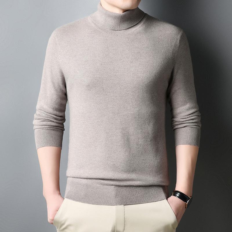 

Мужской свитер из чистой шерсти с высоким воротником, простая однотонная нижняя рубашка, мужской свитер для отдыха, теплый, удобный, не скатывается, мужской свитер