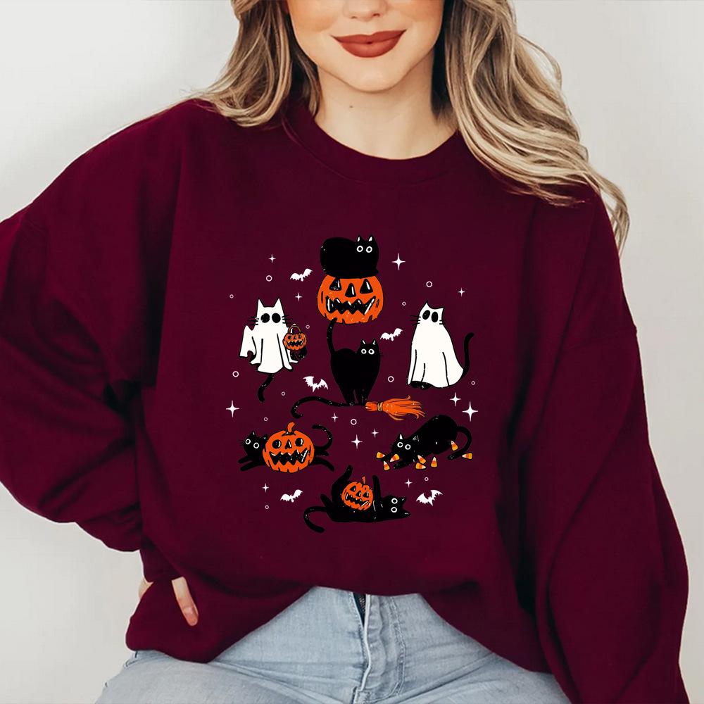 Cute Halloween Ghost Boo Cat Sweatshirt Halloween Cat