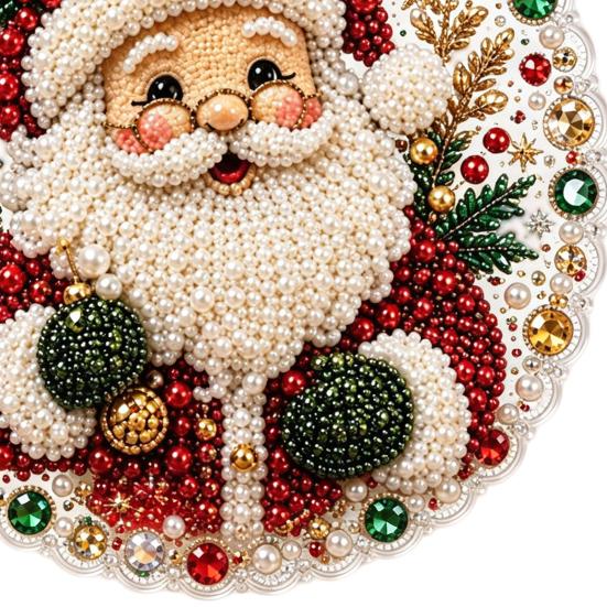 Holiday Celebration Party Supplies Christmas DIY Faux Diamond Painting Hanging, Santa Wreath Acrylic Pendant, Pearl Hanging Ornaments Beads Craft Kit