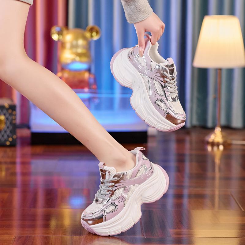 Thick-soled dad shoes women's spring new versatile mesh sports casual shoes 8cm height-increasing women's shoes