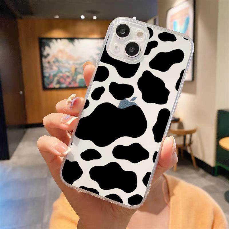 

Cute Cow Print Fundas Luxury Transparent Phone Case For iPhone 15 14 13 12 11 Pro Max XS X XR 7 8 Plus Shockproof Cover Fundas iPhone 15