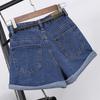 Retro Jeans Damen Sommer High Waist Aufgerollte Denim Jeansshorts mit Taschen Übergröße Shorts