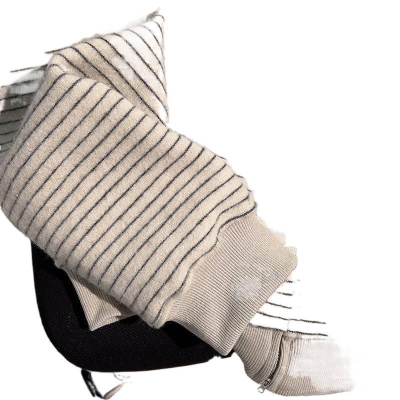 Women's American Retro Striped Zipper Hoodie: Autumn/Winter Casual Loose-Fit Cardigan