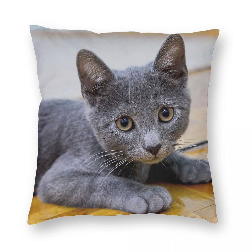 Russian Blue Cat Pillowcase Polyester Linen Velvet Printed Zip Decorative Pillow Case Sofa Seater Cushion Case Wholesale