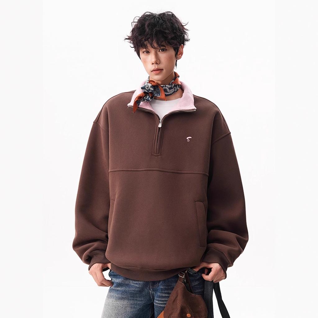 Contrasting Color Half Zipper Embroidered Sweater Men's and Women's Autumn Stand-up Jacket Loose Top