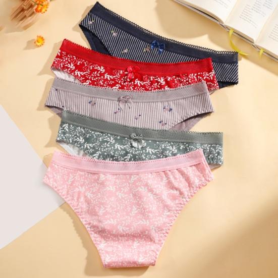 Damsömlösa Bomullsunderkläder Blommig Print Andningsbara Hipster-trosor Mellanhöga Mjuka Stretch Damtrosor