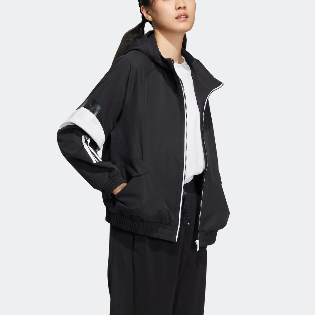 Adidas Focus Woven Jacket With Embroidered Logo And Stripes Women Outerwear Black HY2811