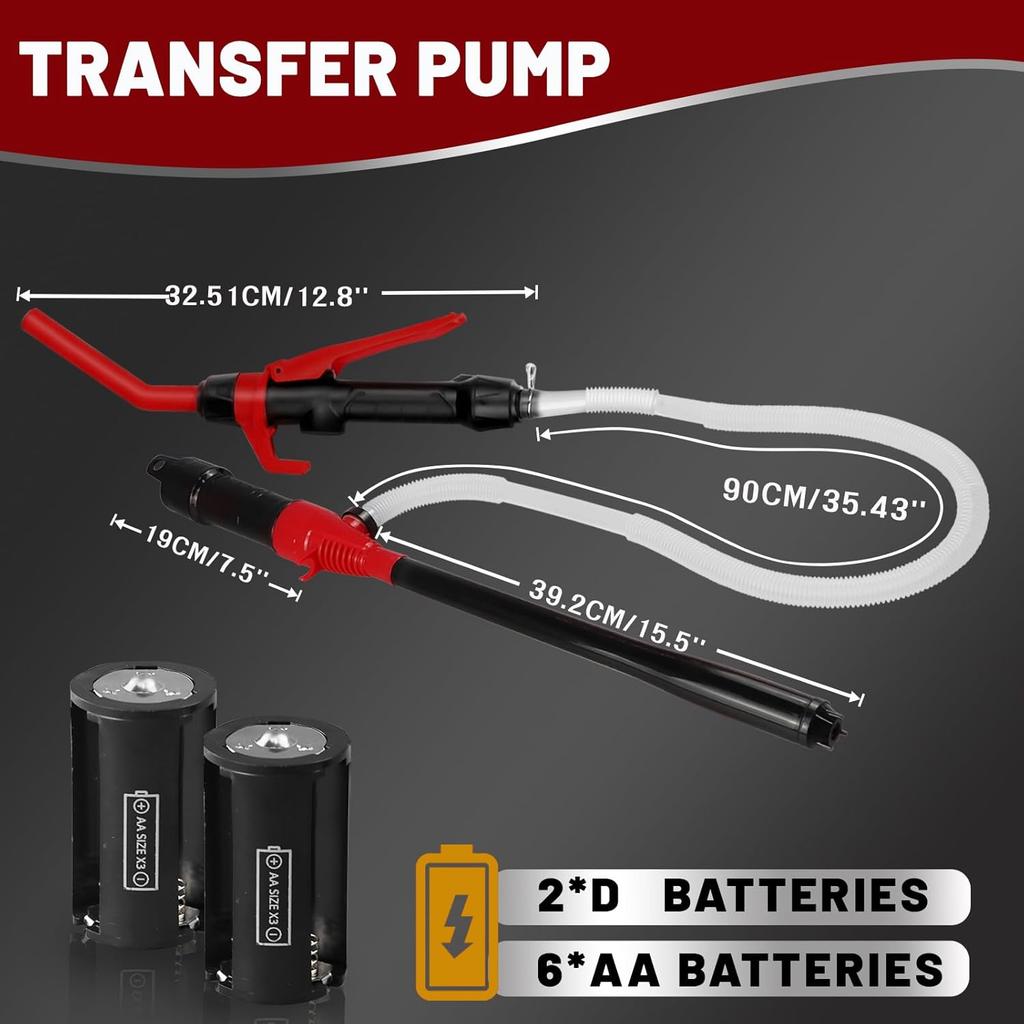 Gas Transfer Pump Battery Powered - Fuel Transfer Pump With Nozzle - Battery Operated Gas Pump With 3 FT Long Hose 2.2 GPM Transfer Pump For Water