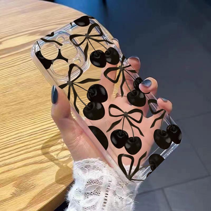 Black Cherry Phone Case for iPhone 17 Air 16 15 14 13 12 11 Pro Max Plus Mini Xs X 8 7 Soft Transparent Cover Fundas Accessory
