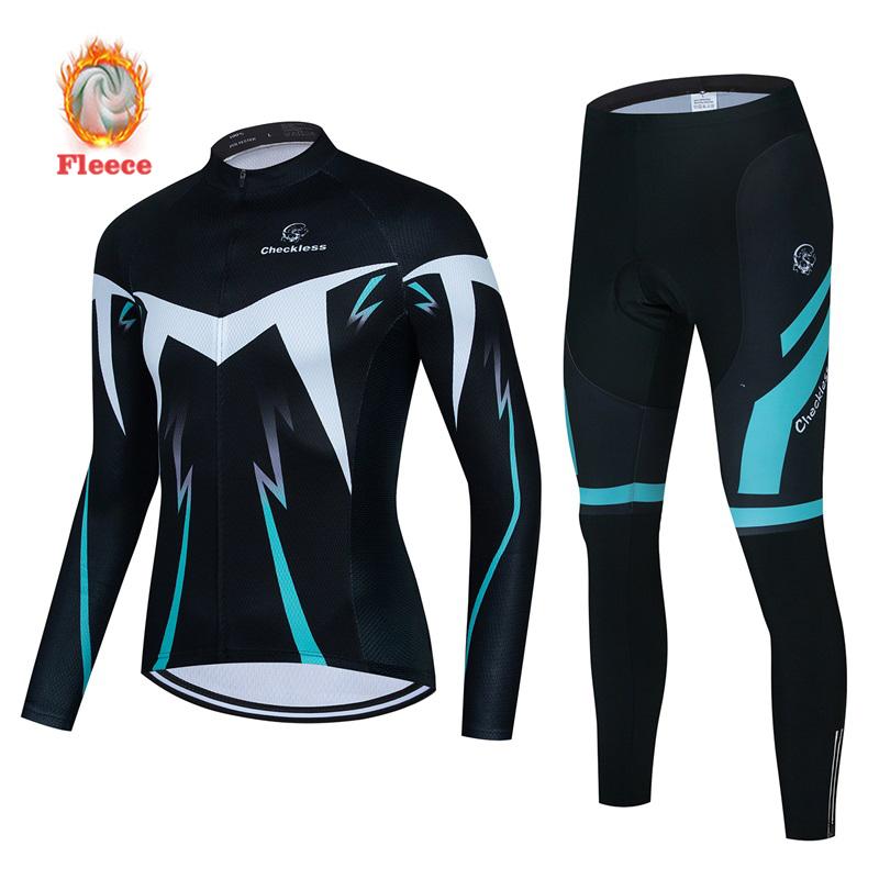 Winter Bike Team Fleece Cycling Jersey Set Fluorescent Green Ropa Ciclismo Men's Long Sleeve Warm MTB Bike Clothes Uniform Road Bicycle Cycling Suit
