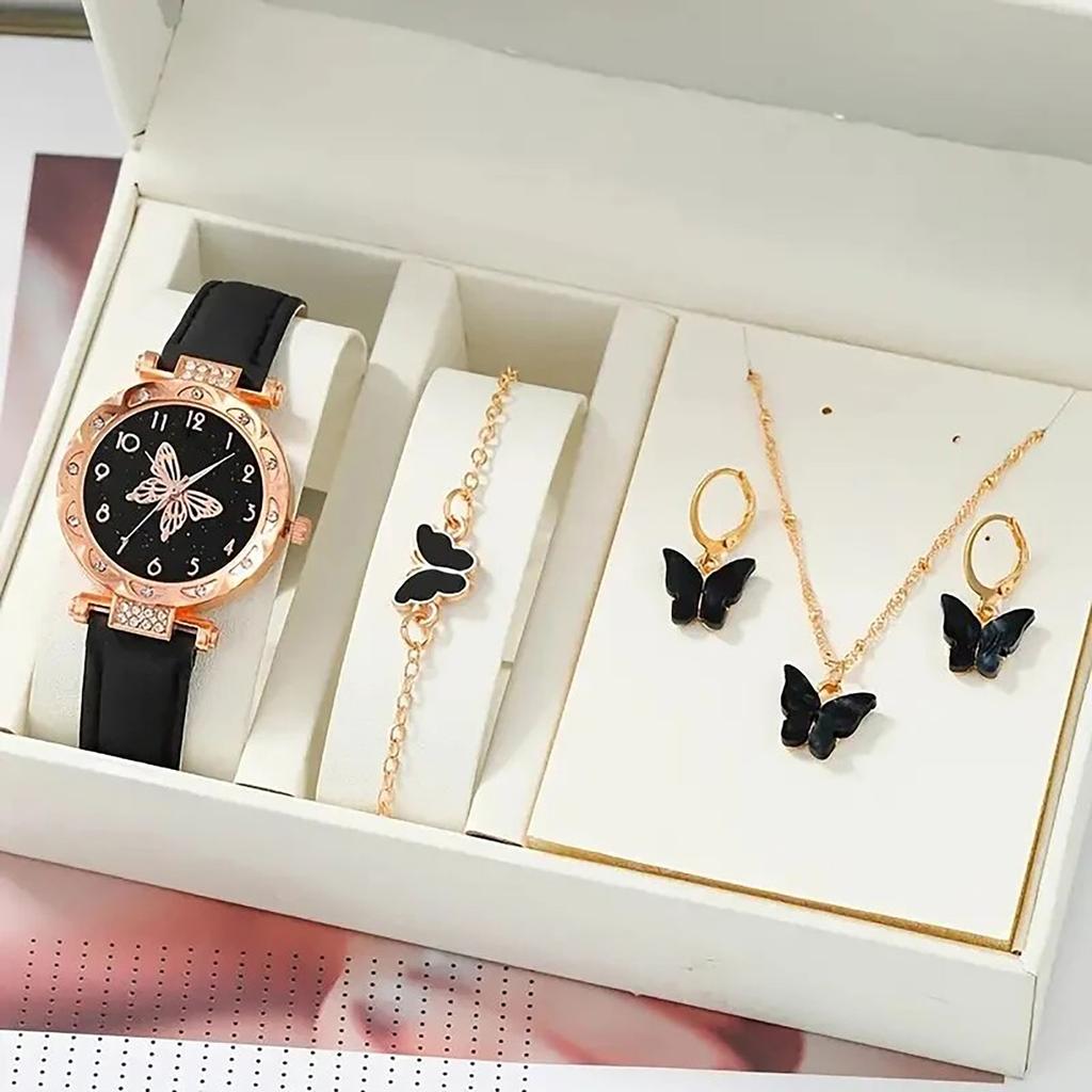 5ks/set Módní Butterfly Dámská sada hodinek s páskem