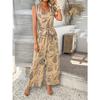 Summer Leisure and Vacation Style Printed High Waist Pocket Jumpsuits
