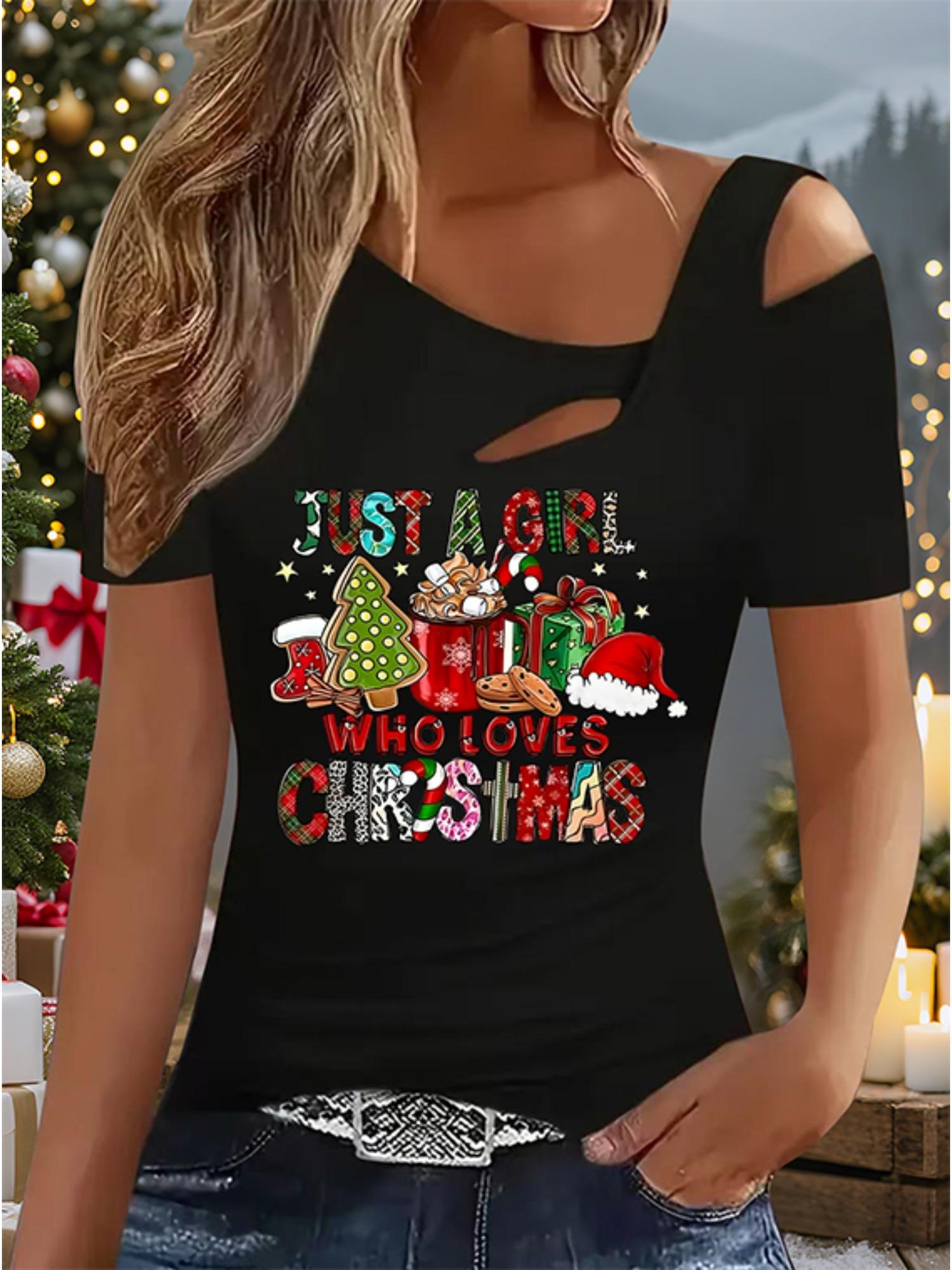 

Женский Новый Повседневный Топ Рождество Хэллоуин Рождественский Подарок Топы Рубашка Блузка S чёрный