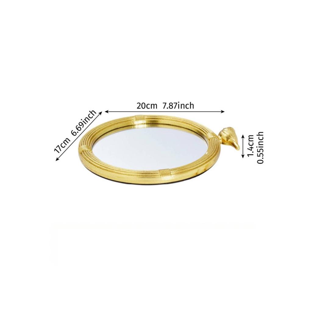 Round Decorative Tray with Mirrored Base Reflective Luxurious for Coffee Table,