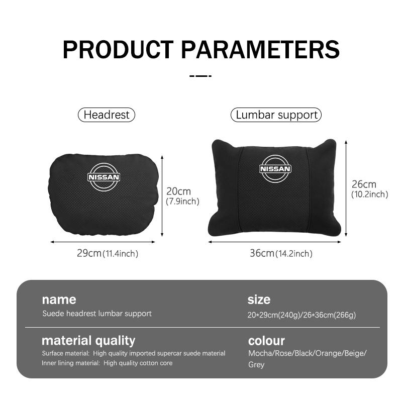 Car Seat Headrest Neck Support Lumbar Pillow Suede Decoration For Nissan Navara Almera Sentra Rogue Pathfinder Sylphy Leaf