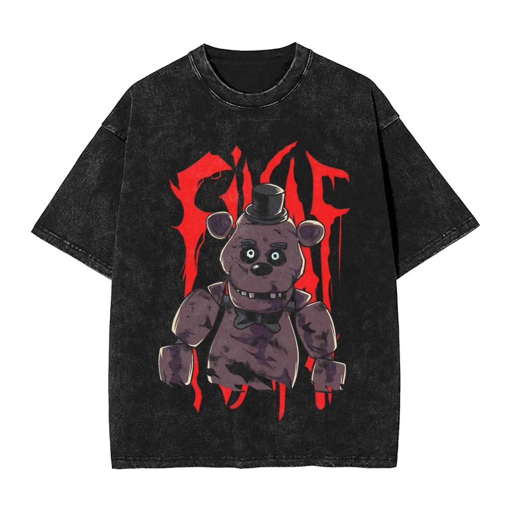 FNAF At Freddys Washed Streetwear Hip Hop Novelty T-Shirts Tees for Men Women Cotton Oversised Soft Comfort Short Sleeve