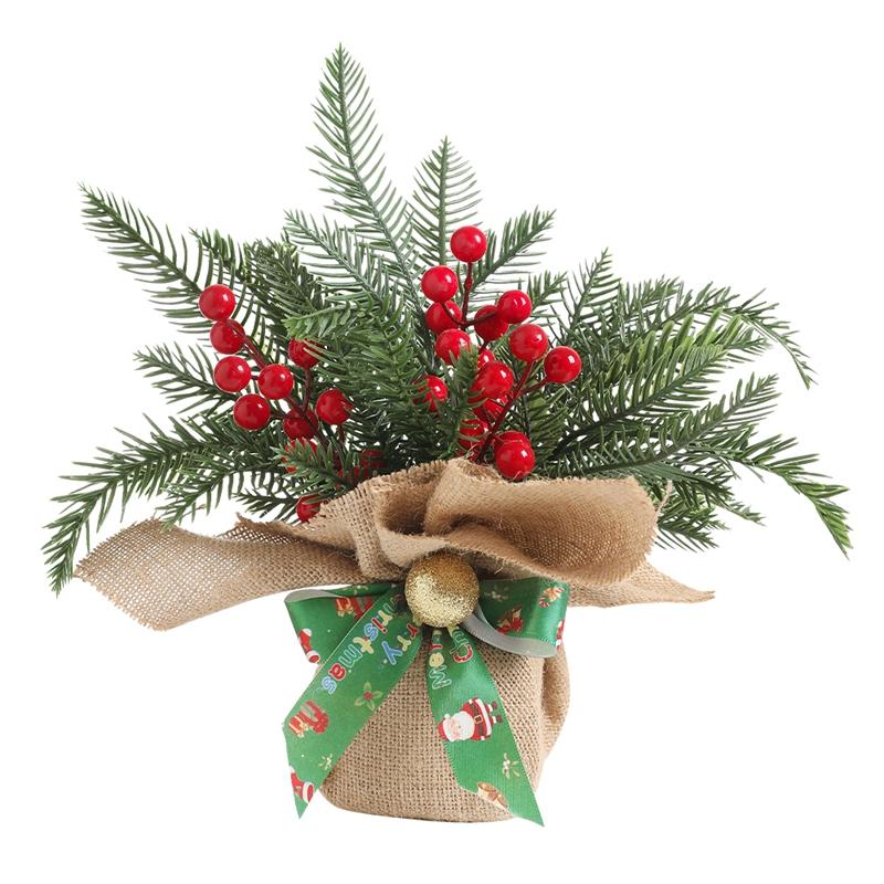 26/30CM Artificial Christmas Tree Table Decoration Simulation Red Berries Pinecone for Home Office Decor 2025 New Year Gift