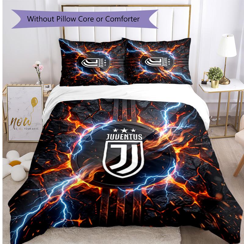 Juventus FC Pattern Printed 3PCS Bedding Set Soft Skin-Friendly Washable Duvet Cover & Pillowcases Set All Season Bedroom