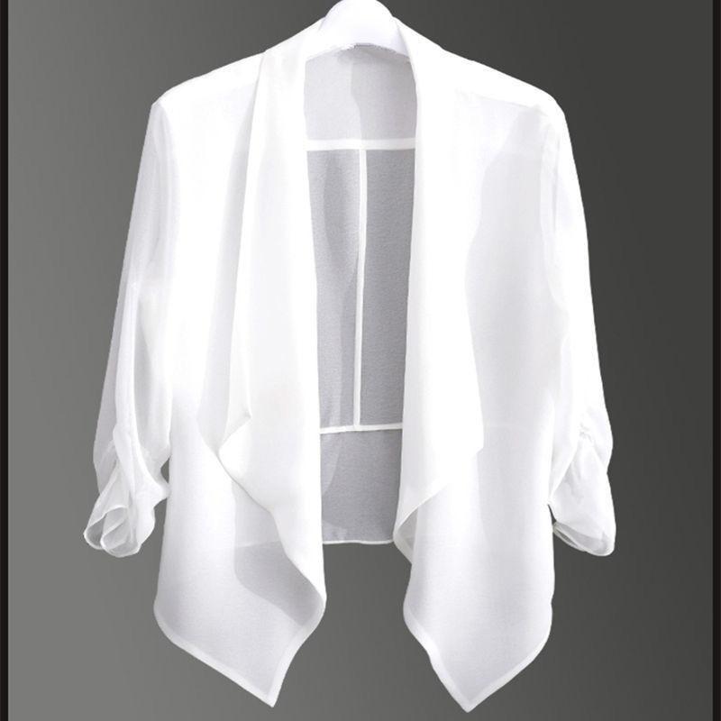 

Chiffon Cardigan Draped Over Women s Thin Summer Cover Suit Collar Short 2XL білий