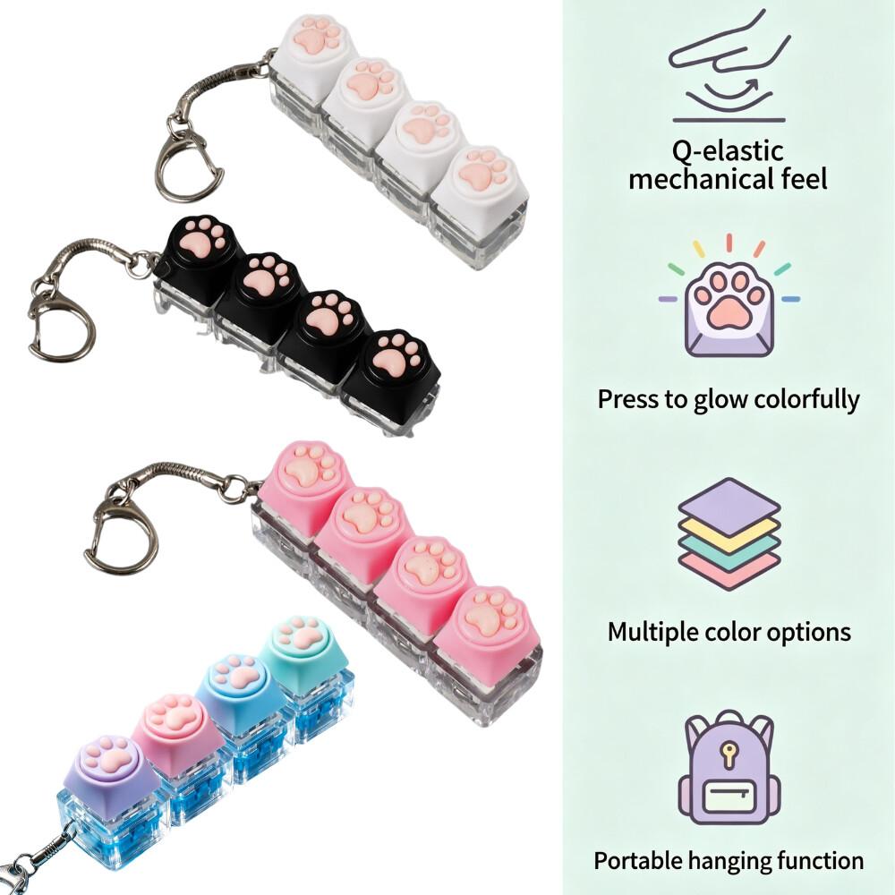 Heißer Multi-Stil LED-Leuchtender Tastenkappen-Schlüsselanhänger Clicker Fidget-Spielzeug Stressabbau Tragbares Schreibtischzubehör Für Kinder Erwachsene
