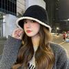 Black Bucket Hat Female Ins Internet Celebrity Knitted Basin Hat Autumn and Winter Season Versatile Face Small Face Cover Fisherman Hat