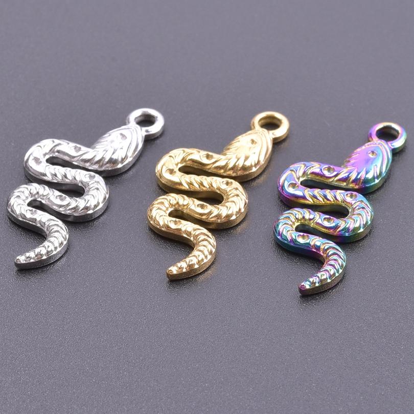 Different Style 3pcs Serpent Charm Stainless Steel Pendant Snake Pendant Charms For Jewelry Making Supplies Animal Punk Material