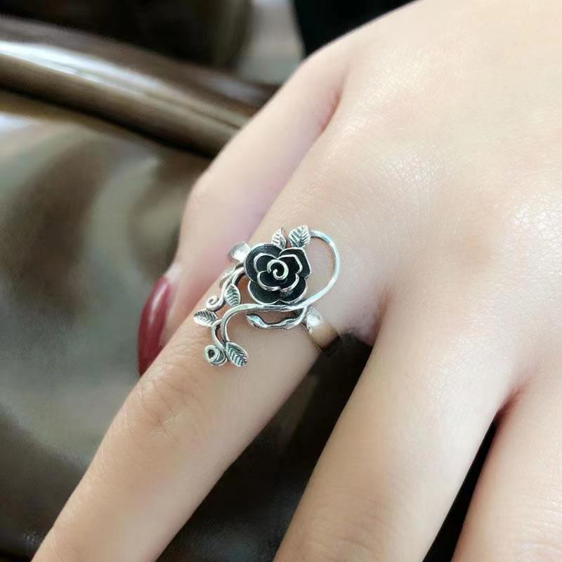 Versatile Retro Hollow Forest Rose Flower Ring: Women's Fashionable Thai Silver Alloy Band