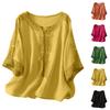 T-shirt d'été tendance pour femme en coton et lin, brodé, col en V, manches courtes, coupe ample