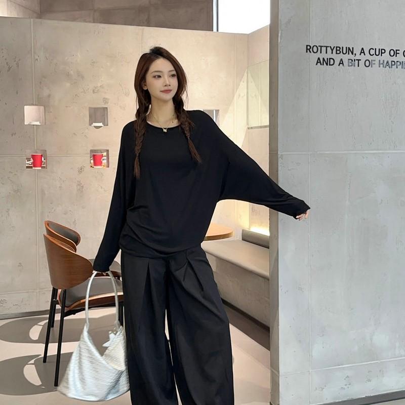 Summer Women's Batwing Long Sleeve T-Shirt Thin O Neck Loose Fit Tshirts Air Conditioner Shirt Casual Sun Protection Tee Tops