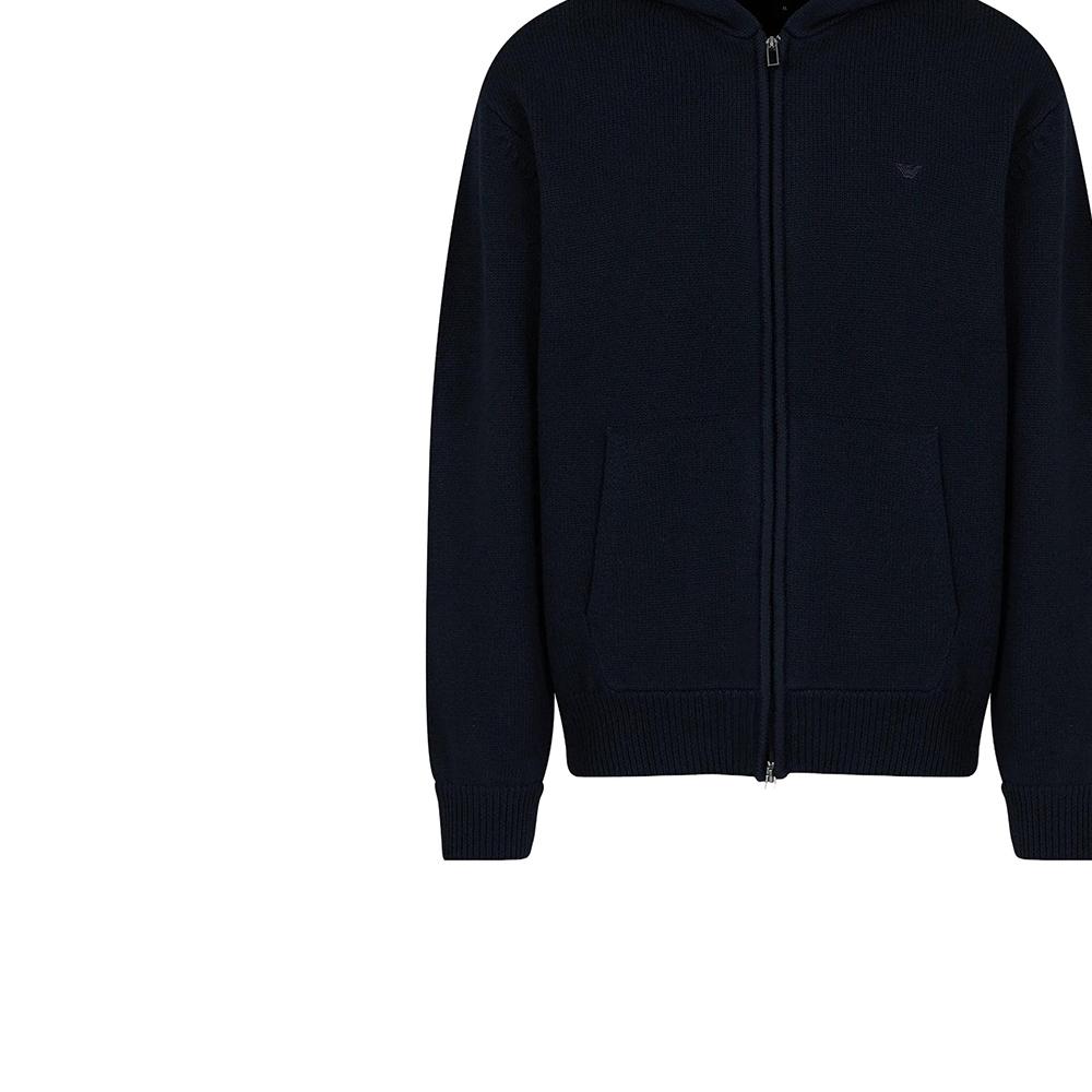 Emporio Armani Solid Color Hooded Zip Knit Sweater Men Sweaters Navy-Blue 6R1MX6-1MNAZ-0920