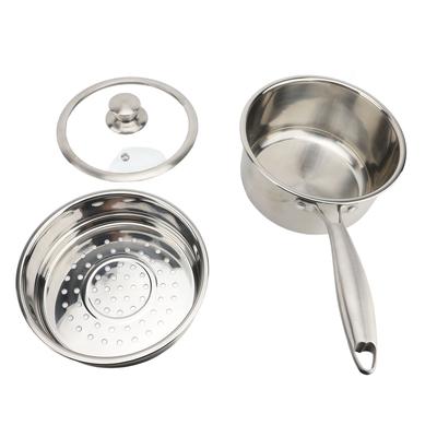 Küchenkasserolle 304 Edelstahl Mehrzweck Kleine Suppen-Milchtopf mit Glasdeckel Dämpfeinsatz