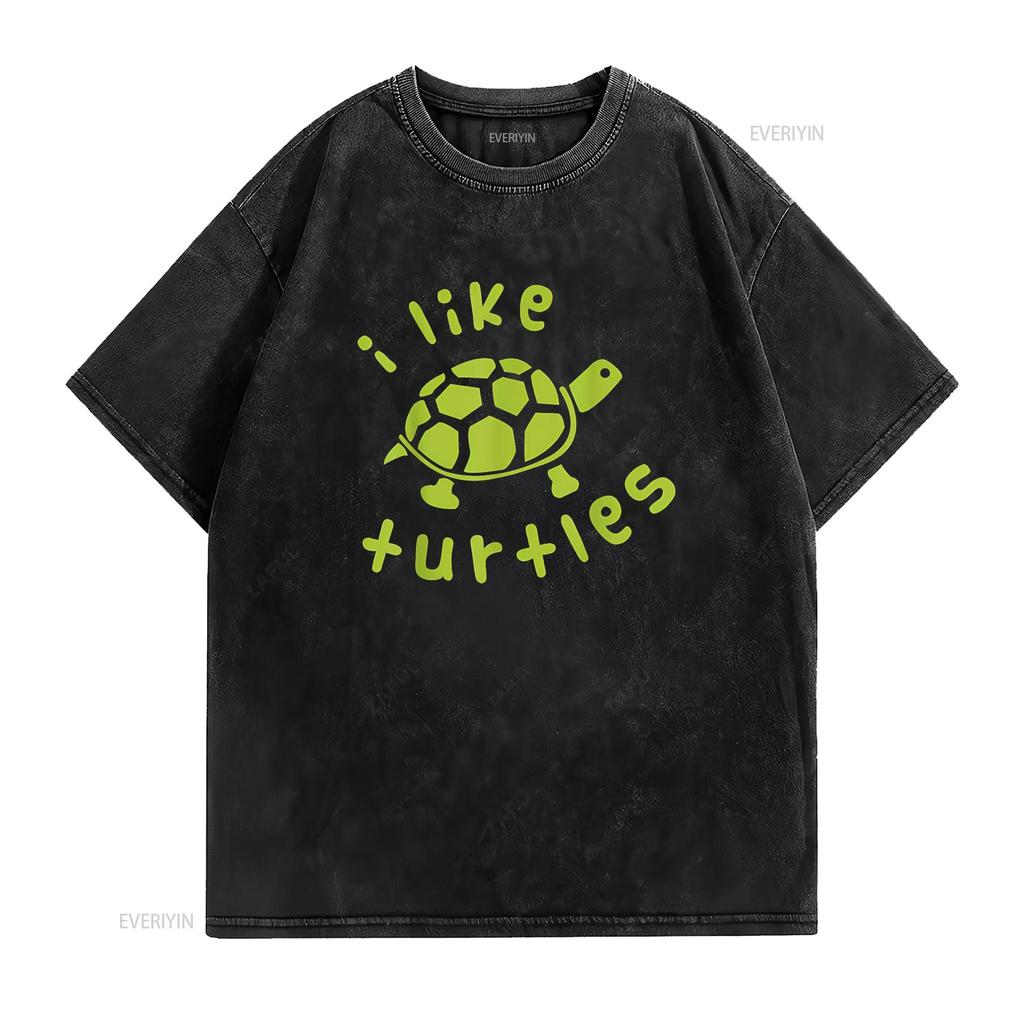Kids I Like Turtles T Shirt Boys Girls vintage Washed Breathable Slightly graphic Stretched Soft streetwear Versatile Stylish