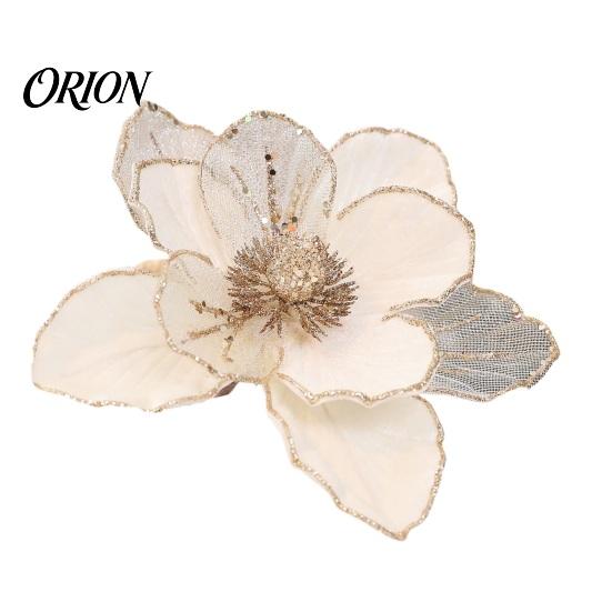 Weihnachts-Blumenbedarf Glitzer-Magnolienblüte, Samt-Künstblumenstecker für Weihnachtsbaum-Dekoblumen und Vase, Kunststiel-Ornament Feiertag
