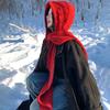 Autumn Winter Warm Hat And Scarf In One Korean Style Plain Casual Knitted Hat