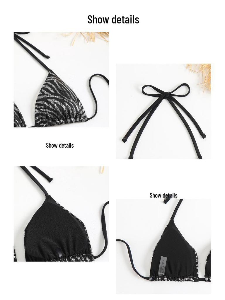 2026 Sexy Zebra Print Triangle Bikini Top - Open Back Tie-up Halter Swimsuit