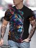 Men's 3D Printed Lion Short-sleeved Crew Neck T-shirt for Summer, Soft and Breathable, Casual and Comfortable, Suitable for Outdoor Sports.