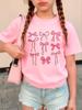 Graphic Pink Color Bow Printed T Shirts Kids Childrens Tshirt Boys Girls Summer Spring Casual Top Tee