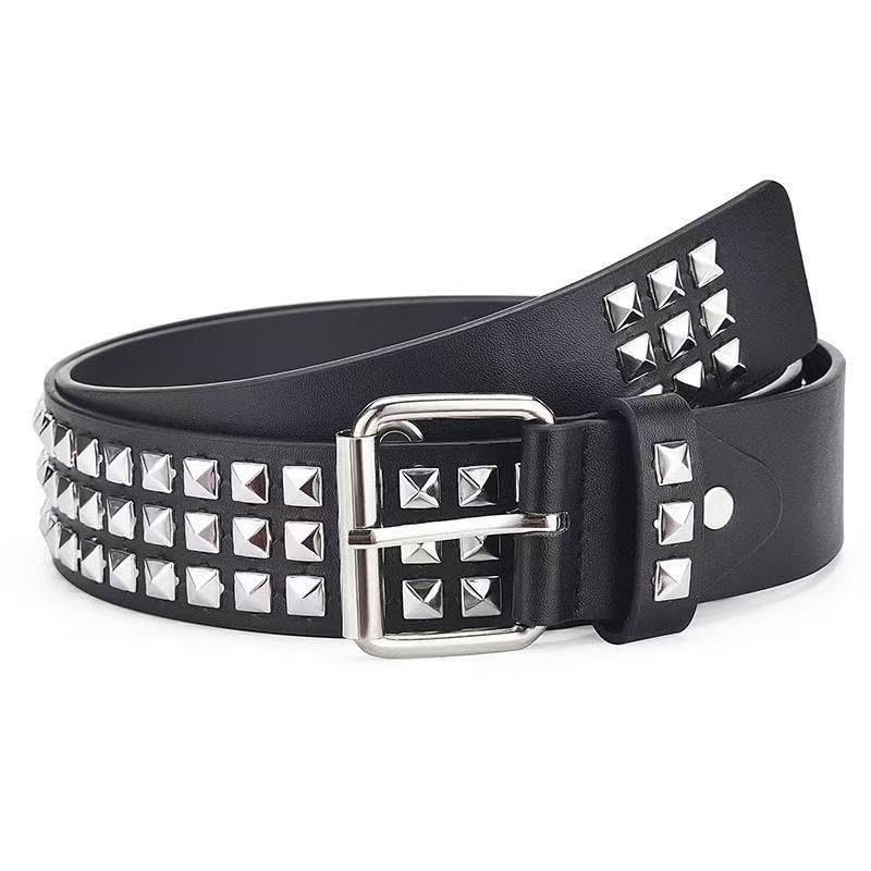 Geponste Riem voor Mannen en American Bling Stijlvol [NGGNKAA] Vrouwen, Punk, Jeans, Y2K, Casual, Streetwear, Bling, 115cm, Zwart, Opvallend, Woon-werkverkeer,