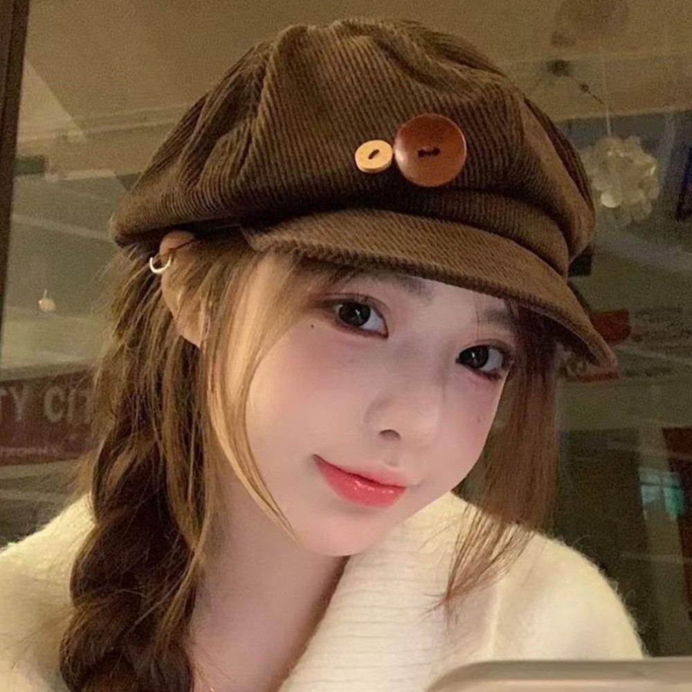 Y2k Double Button Berets Hat Japanese Painter Hat Retro Octagonal Hat  Sweet