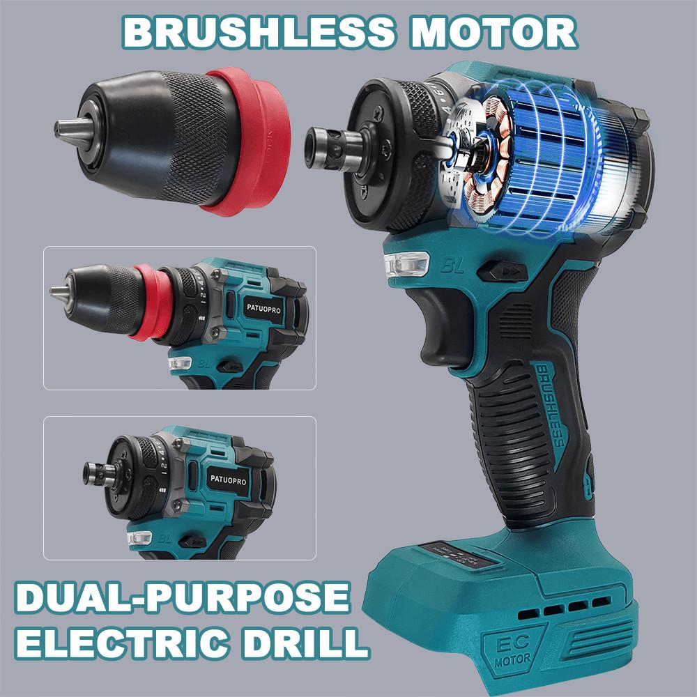 2 In 1 10MM Brushless Screwdriver Rechargeable Handheld Drilling Holes Power Tool Cordless Electric Drill Chuck