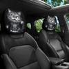 1/2 Pcs Car Headrest Covers, Cute Cartoon Shocked Fluffy Gray Cat Pattern, Car Interior Decor