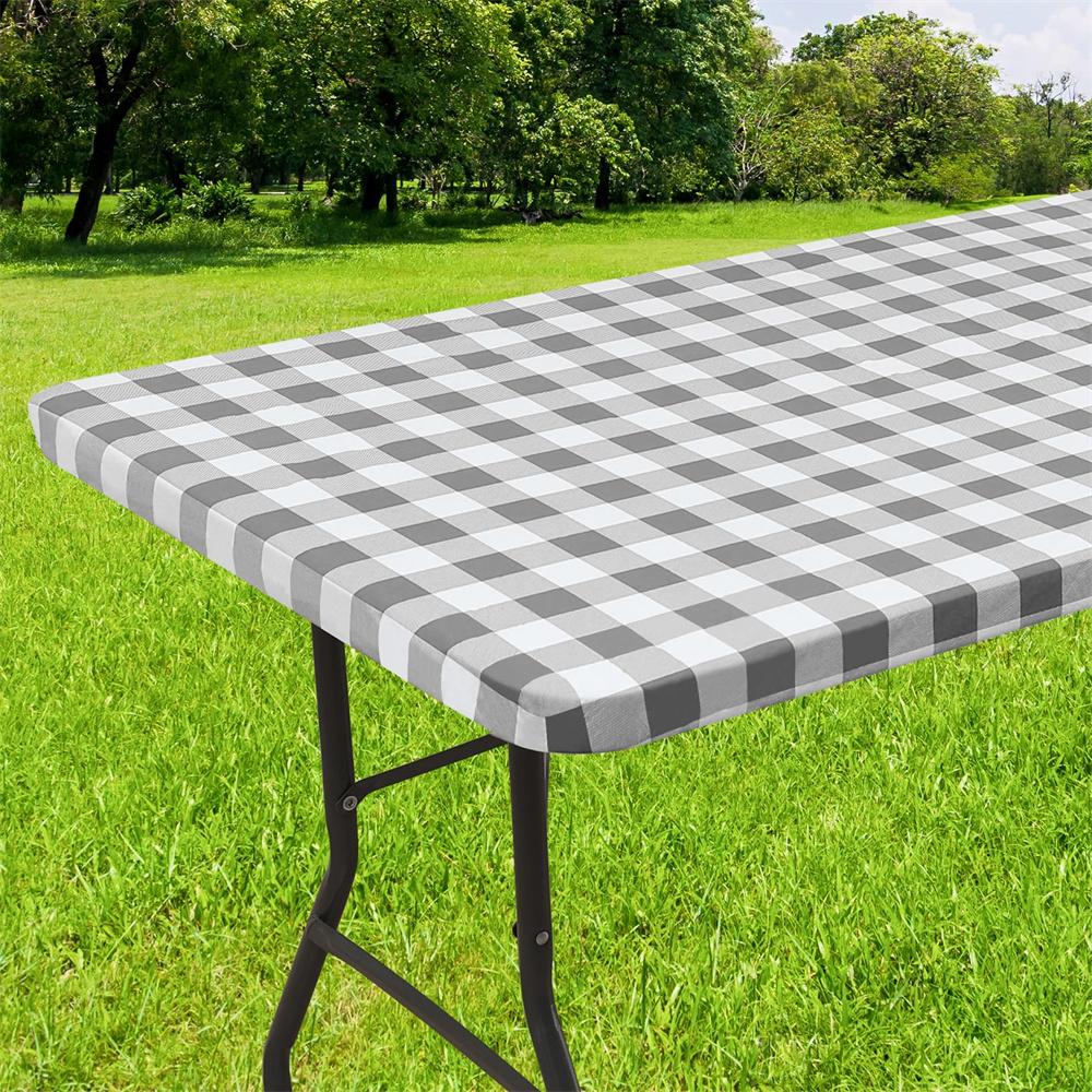 Olanly Rectangle Vinyl Table Cover Stretch Waterproof Table Covers Fitted Tablecloth For Home Party Camping Table Cloth Outdoor